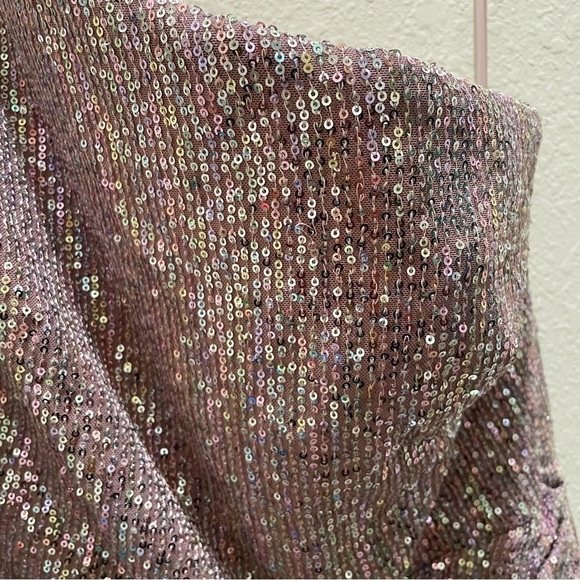 NEW Ienna for Macduggal SEQUINED ONE SHOULDER FAUX WRAP DRESS mauve multicolor - Picture 11 of 15